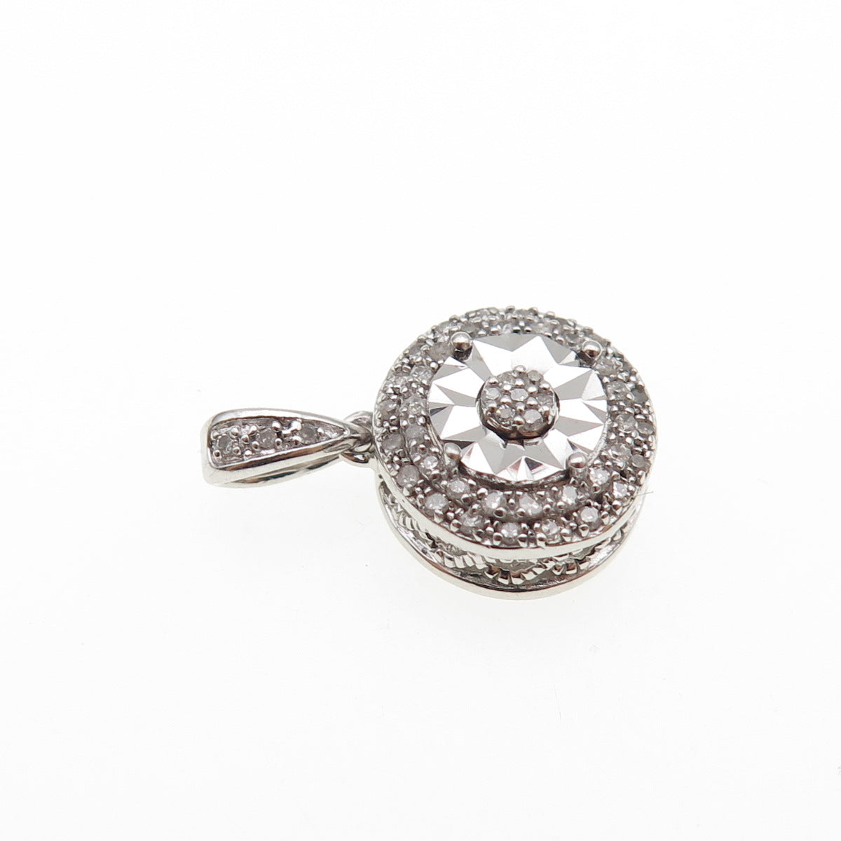 925 Sterling Silver SLD Real Round-Cut Diamond Minimalist Charm Pendant