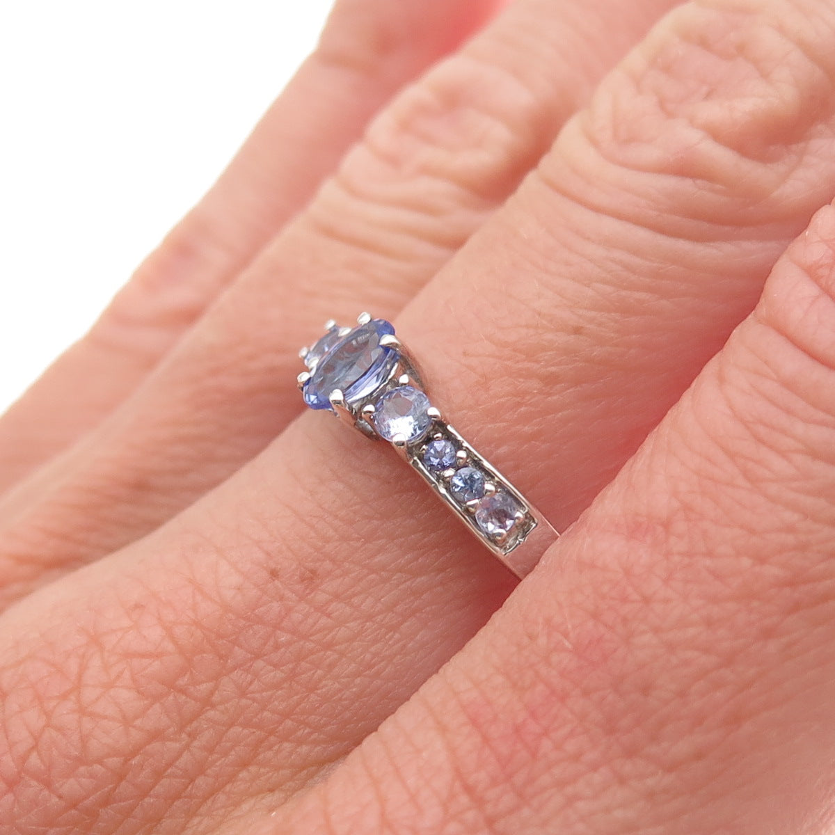 Chuck Clemency 925 Sterling Silver Real Oval & Round-Cut Tanzanite Ring Size 8