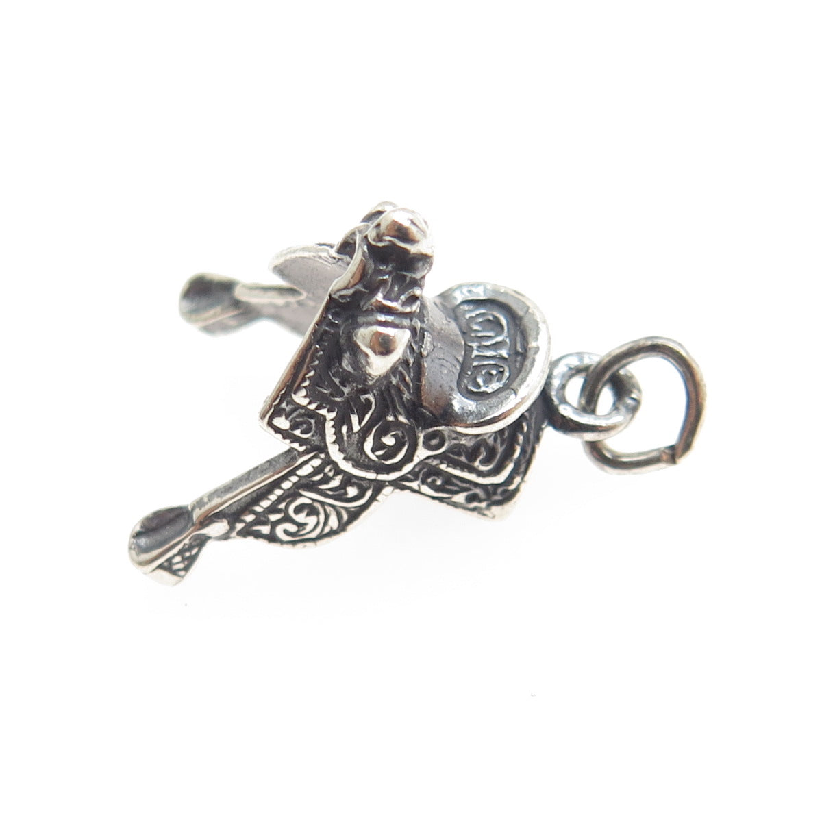 925 Sterling Silver Vintage Western Saddle Oxidized Minimalist Charm Pendant