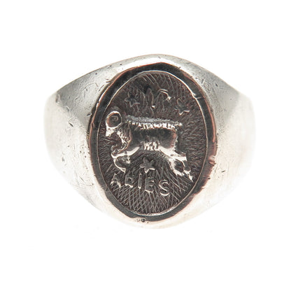 925 Sterling Silver Vintage Mexico Aries Zodiac Sign Oxidized Ring Size 10.75