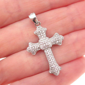 925 Sterling Silver Round-Cut C Z Cross Charm Pendant