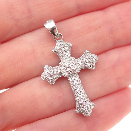 925 Sterling Silver Round-Cut C Z Cross Charm Pendant