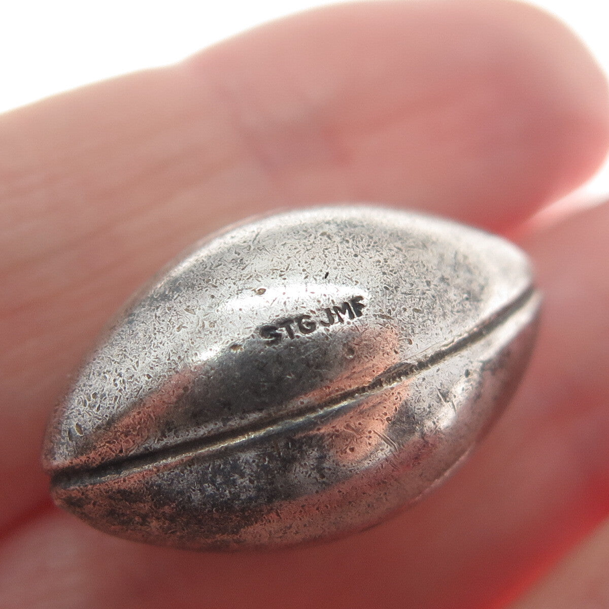 925 Sterling Silver Antique Art Deco Football Ball Oxidized 3D Charm Pendant