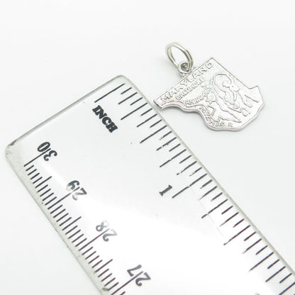 WELLS 925 Sterling Silver Vintage Maryland Old Line State Map Charm Pendant