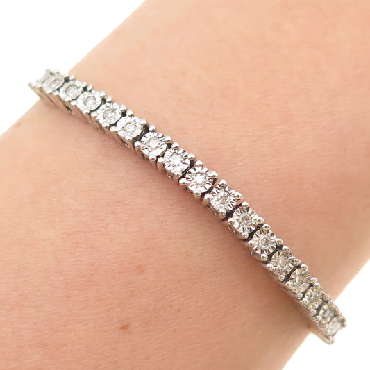 Chuck Clemency 925 Sterling Silver Real Diamond Adjustable Bolo Bracelet 6-8.25"