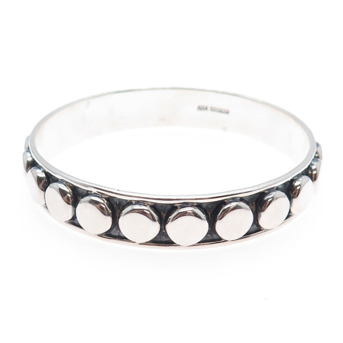 925 Sterling Silver Vintage Mexico Modernist Dotted Oxidized Bangle Bracelet 8"