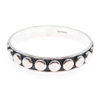 925 Sterling Silver Vintage Mexico Modernist Dotted Oxidized Bangle Bracelet 8"