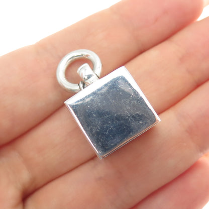 925 Sterling Silver Vintage Cube Spring Ring Mini 3D Charm Pendant