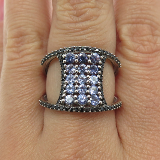 CHUCK CLEMENCY 925 Sterling Silver Tanzanite & Black Spinel Gem Ring Size 8.25