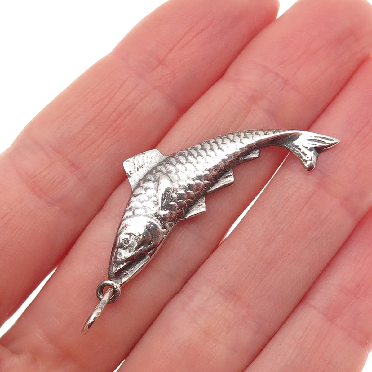 900 Silver Vintage Koi Fish Oxidized Charm Pendant