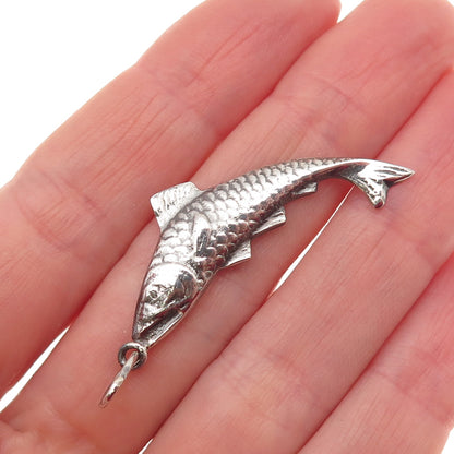 900 Silver Vintage Koi Fish Oxidized Charm Pendant