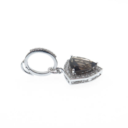 FADI 925 Sterling Silver Real Triangle-Cut Smoky Quartz & Round-Cut C Z Pendant