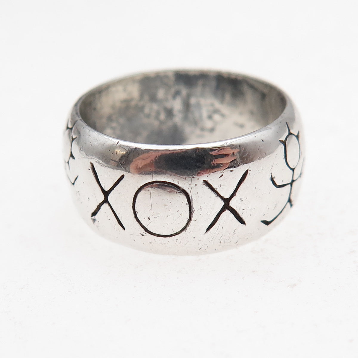 925 Sterling Silver Vintage XOX Hugs & Kisses Couple Oxidized Ring Size 6.25