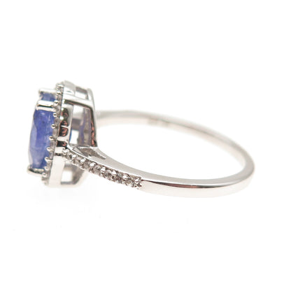 925 Sterling Silver Real Oval-Cut Tanzanite & White Topaz Ring Size 8