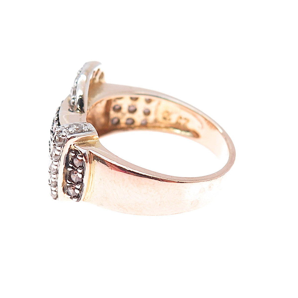 ROSS SIMONS Sterling Silver Gold Plated Cognac & White C Z Buckle Ring Size 7