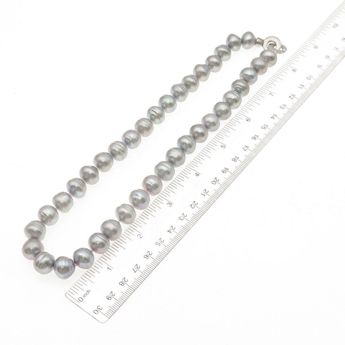 925 Sterling Silver Real Baroque Gray Pearl Beaded Necklace 18"