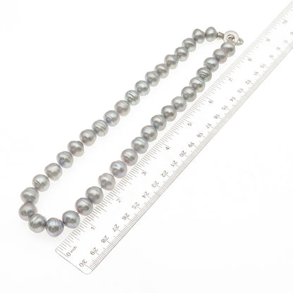 925 Sterling Silver Real Baroque Gray Pearl Beaded Necklace 18"