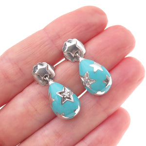 Angelique de Paris 925 Sterling Silver Enamel & C Z Star Dangle Earrings