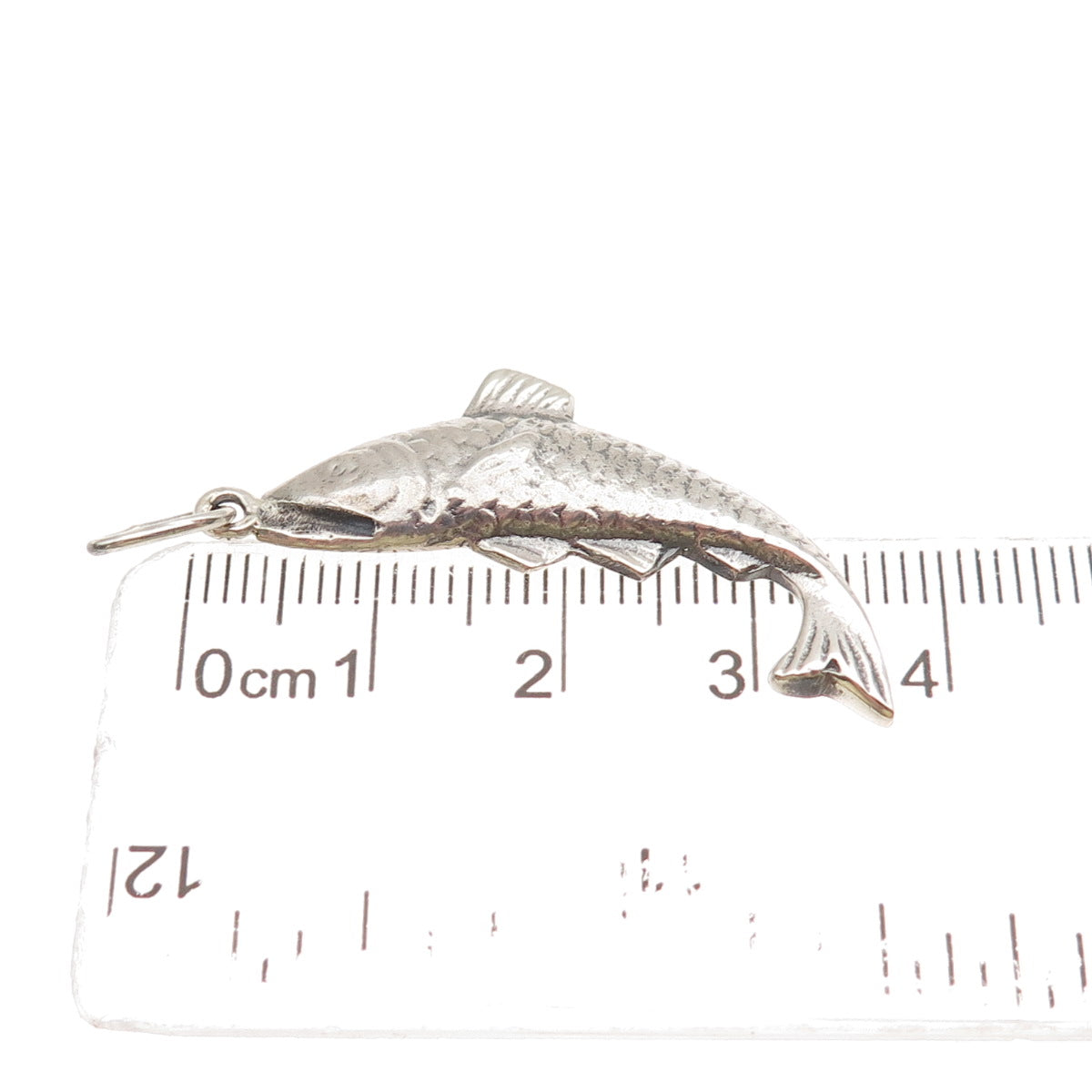 925 Sterling Silver Vintage Fish Oxidized Charm Pendant