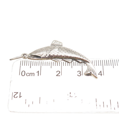925 Sterling Silver Vintage Fish Oxidized Charm Pendant