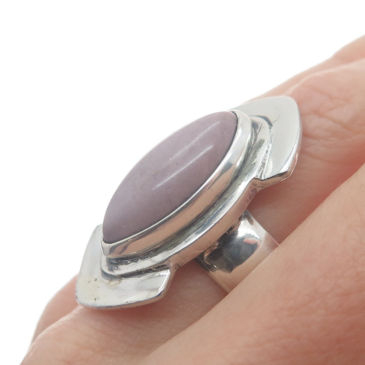925 Sterling Silver Vintage Real Lepidolite Modernist Arrow Ring Size 8.75
