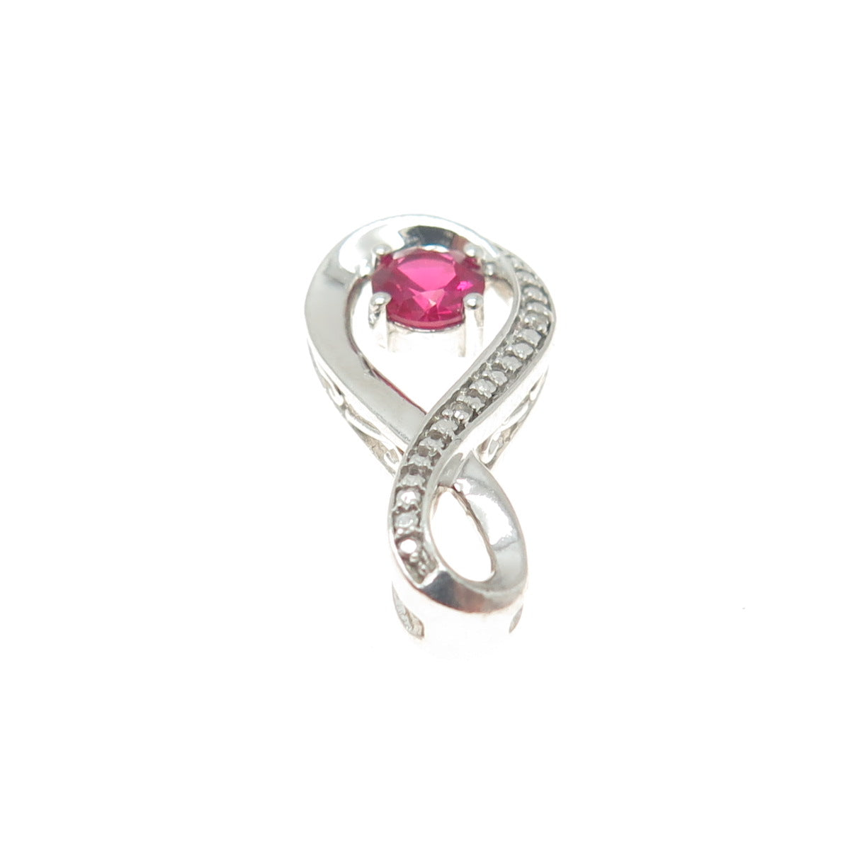 925 Sterling Silver Real Diamond Accent Lab-Created Ruby Infinity Slide Pendant