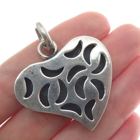950 Silver Vintage Modernist Crescent Heart Charm Pendant
