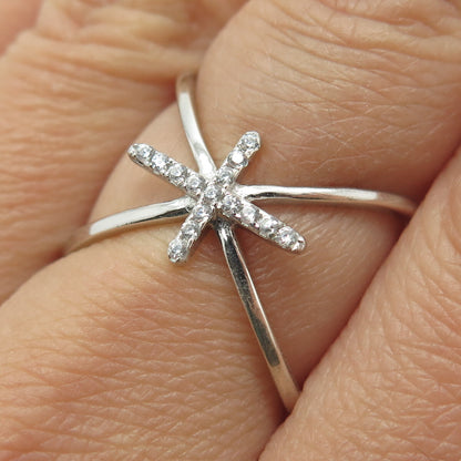925 Sterling Silver Round-Cut C Z Crisscross Ring Size 7.25