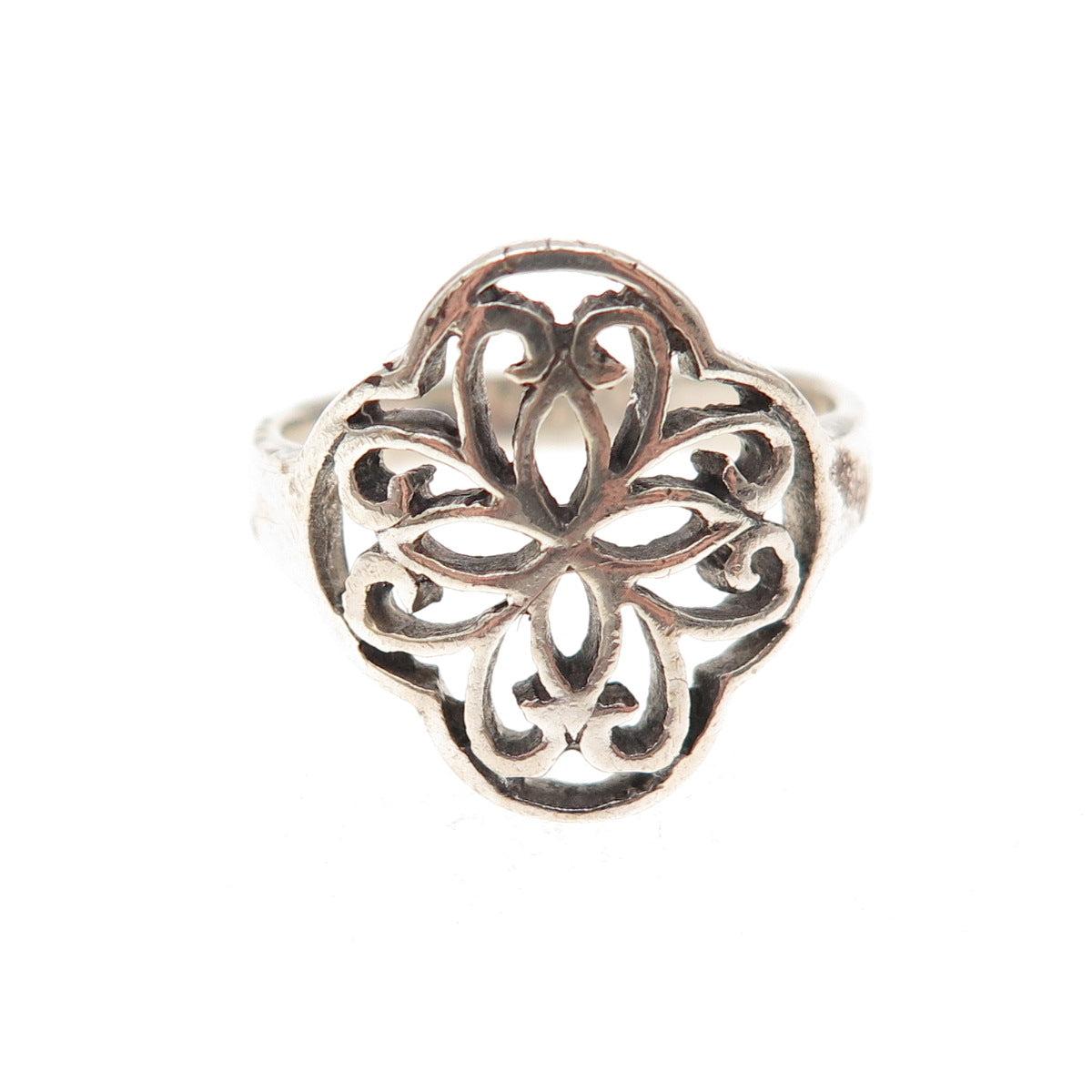 925 Sterling Silver Vintage Heart Cross Oxidized Ring Size 3.75