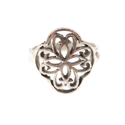925 Sterling Silver Vintage Heart Cross Oxidized Ring Size 3.75