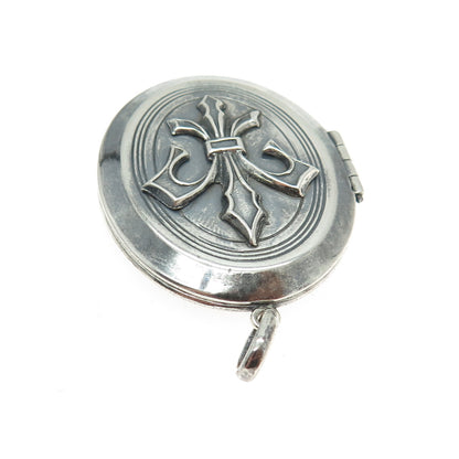 925 Sterling Silver Antique Art Deco Fleur-de-Lis Oxidized Locket Pendant