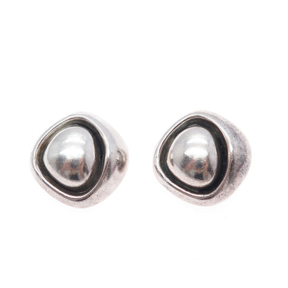 925 Sterling Silver Vintage Modernist Oxidized Clip On Earrings