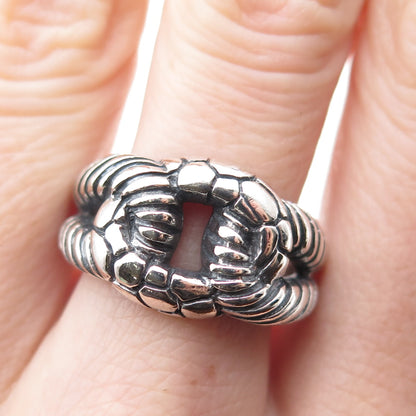 KEN CRAFTS Sterling Silver Vintage Modernist Interlocked Oxidized Ring Size 8.75
