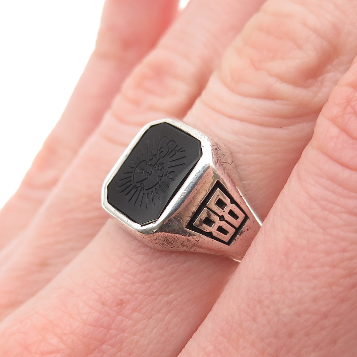 925 Sterling Silver Vintage 1988 Real Black Onyx CSH School Ring Size 6.5
