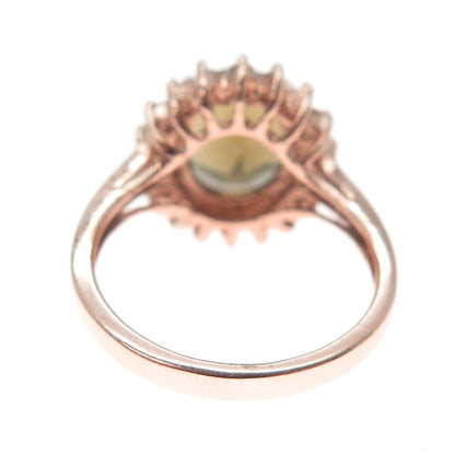 925 Sterling Silver Rose Gold Plated Real Smoky Quartz & C Z Ring Size 7.5