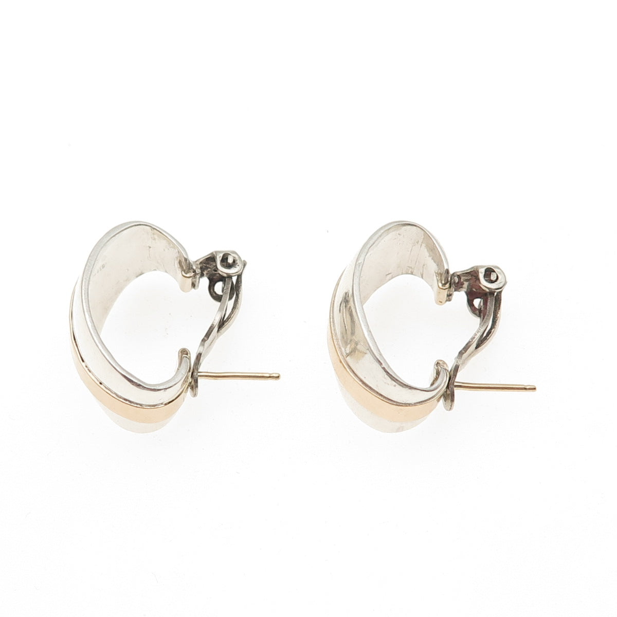 KEITH 925 Sterling Silver 14K Gold Vintage Modernist Omega Back Earrings