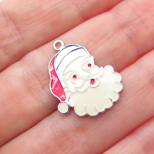 SPENCER 925 Sterling Silver Vintage Enamel Santa Claus Minimalist Pendant