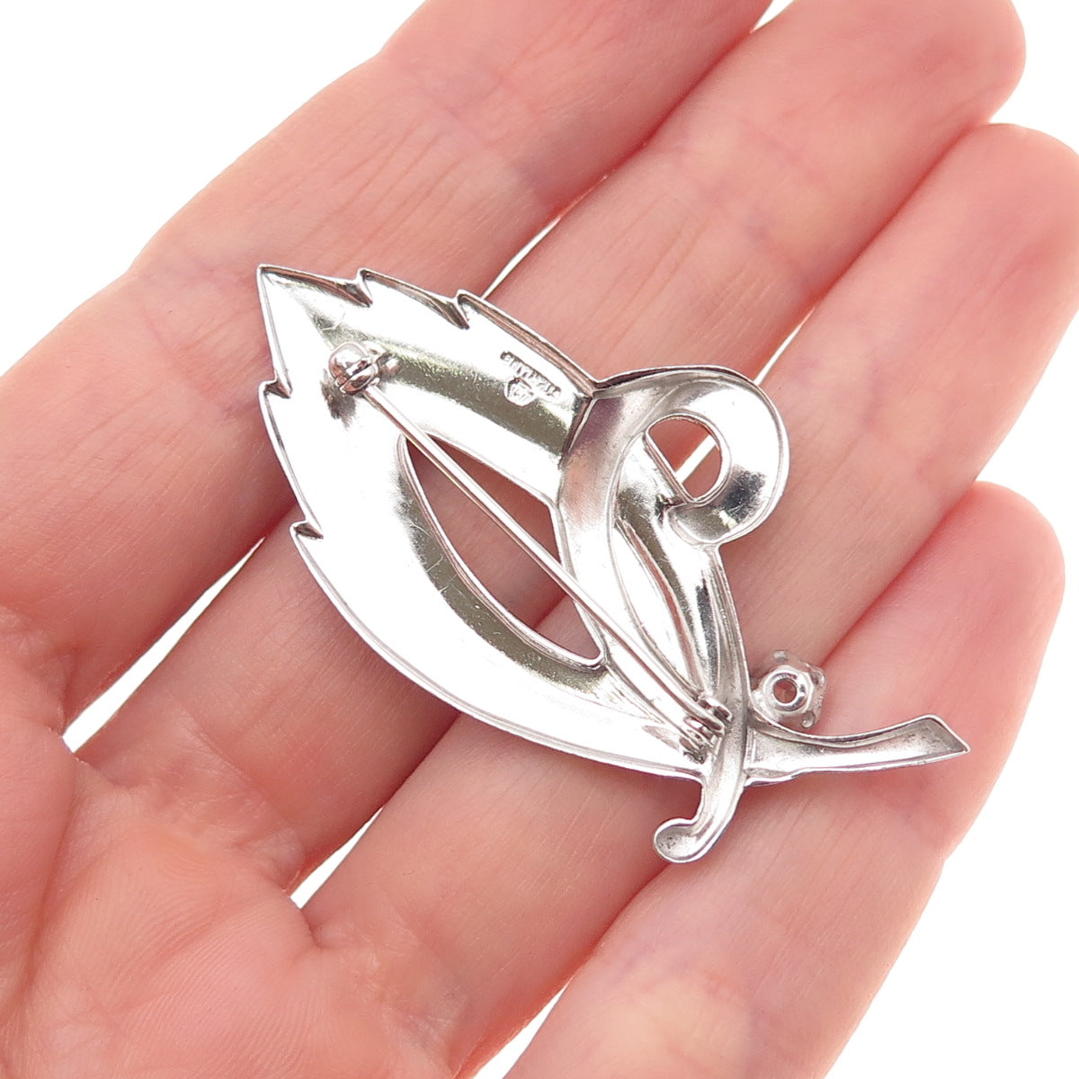 Marvel Jewelry 925 Sterling Silver Antique Art Deco Rhinestone Floral Pin Brooch