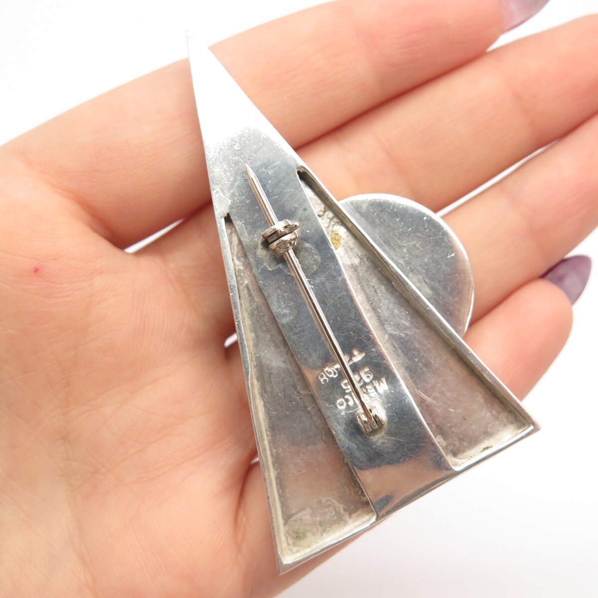 925 Sterling Silver 2-Tone Vintage Mexico Geometric Pin Brooch