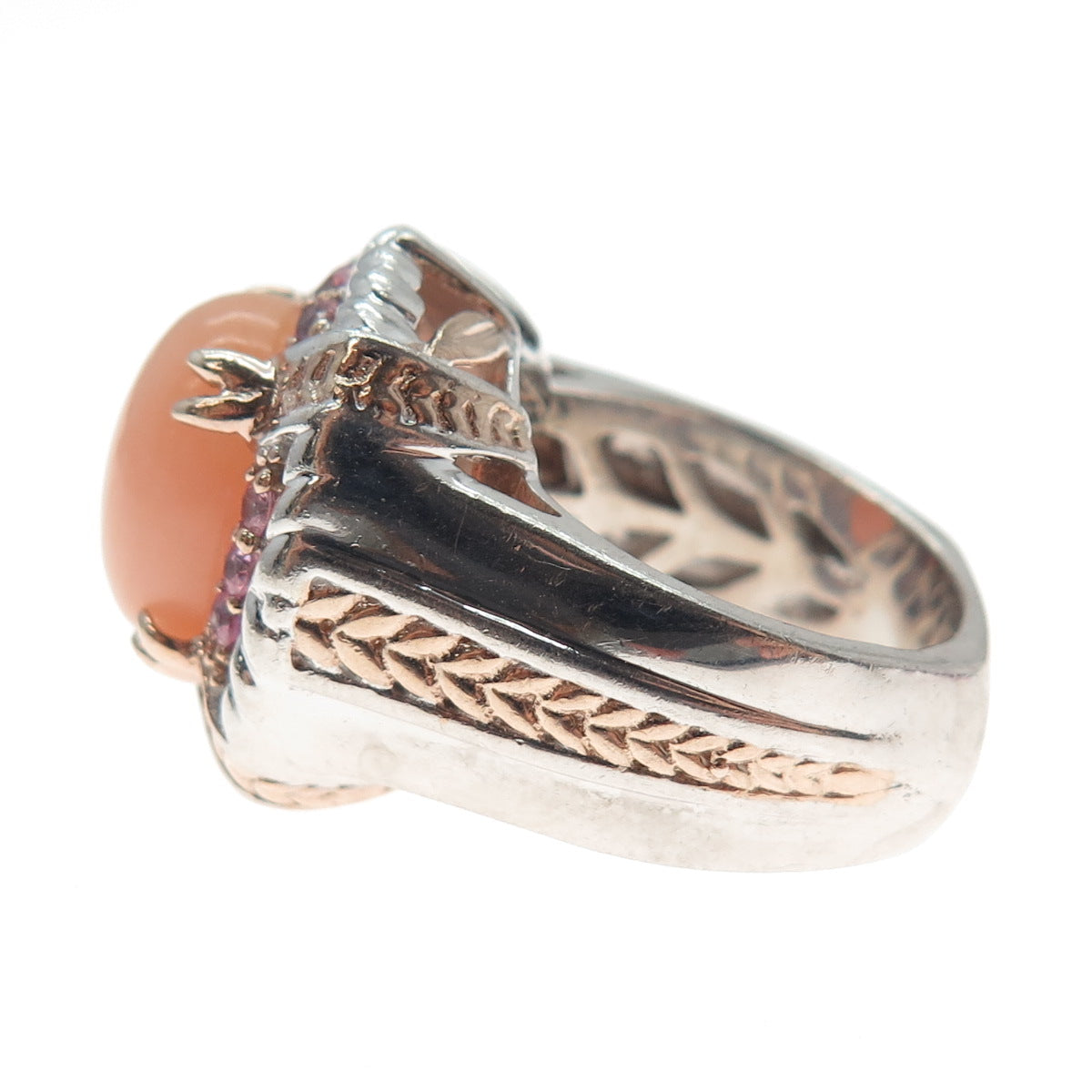MICHAEL VALITUTTI Gems En Vogue Sterling Peach Jade Pink Sapphire Ring Size 5.25