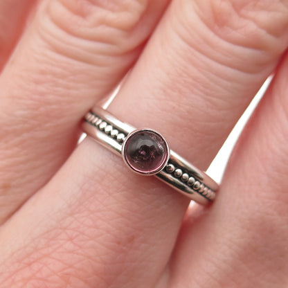 925 Sterling Silver Vintage Real Rhodolite Dotted Oxidized Ring Size 8.5