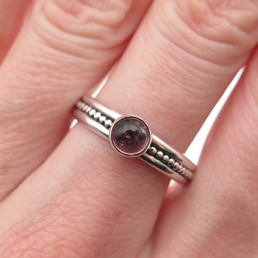 925 Sterling Silver Vintage Real Rhodolite Dotted Oxidized Ring Size 8.5