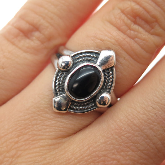 BOMA 925 Sterling Silver Vintage Real Black Onyx Oxidized Ring Size 6.75