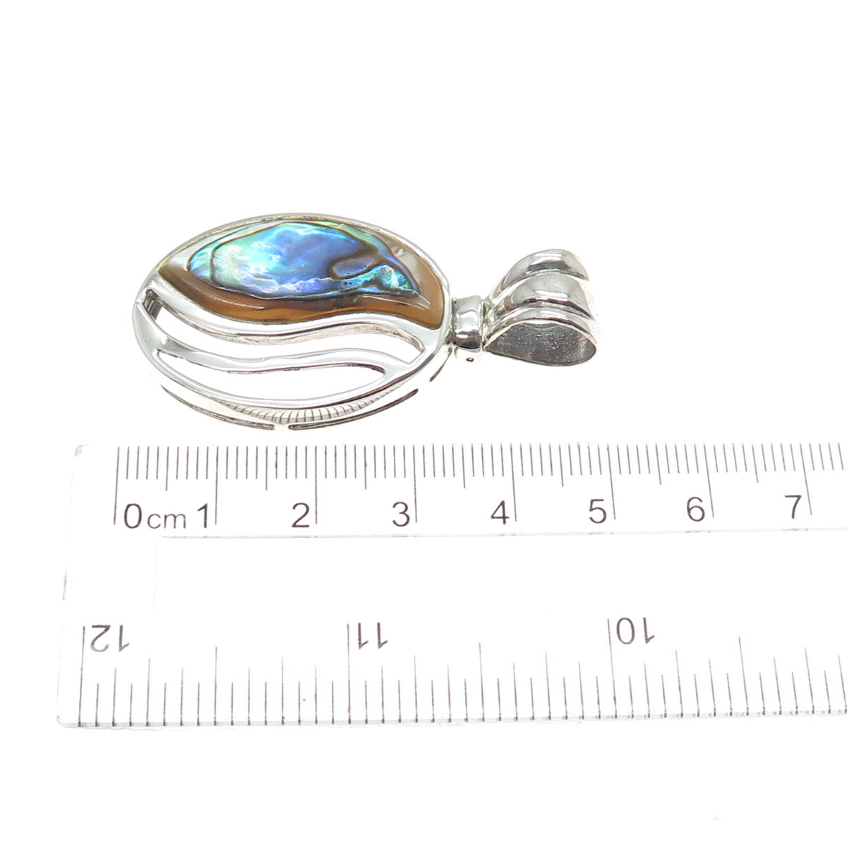 925 Sterling Silver Vintage Real Abalone Shell Modernist Charm Pendant