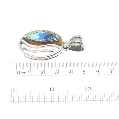 925 Sterling Silver Vintage Real Abalone Shell Modernist Charm Pendant