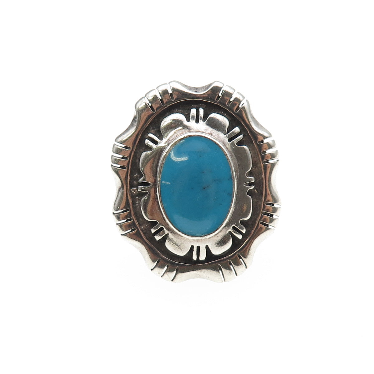 TED OTT Old Pawn 925 Sterling Silver Vintage Southwestern Turquoise Ring Size 9