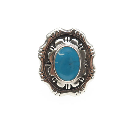 TED OTT Old Pawn 925 Sterling Silver Vintage Southwestern Turquoise Ring Size 9