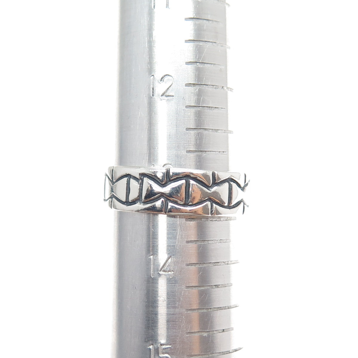 925 Sterling Silver Vintage Mexico Modernist Oxidized Band Ring Size 13.5