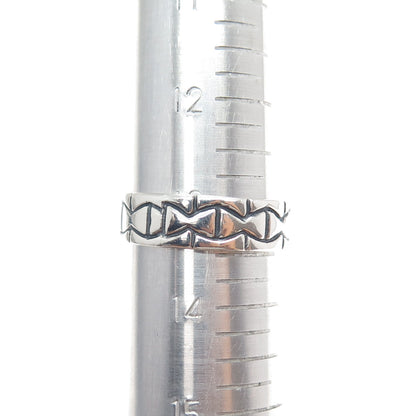 925 Sterling Silver Vintage Mexico Modernist Oxidized Band Ring Size 13.5