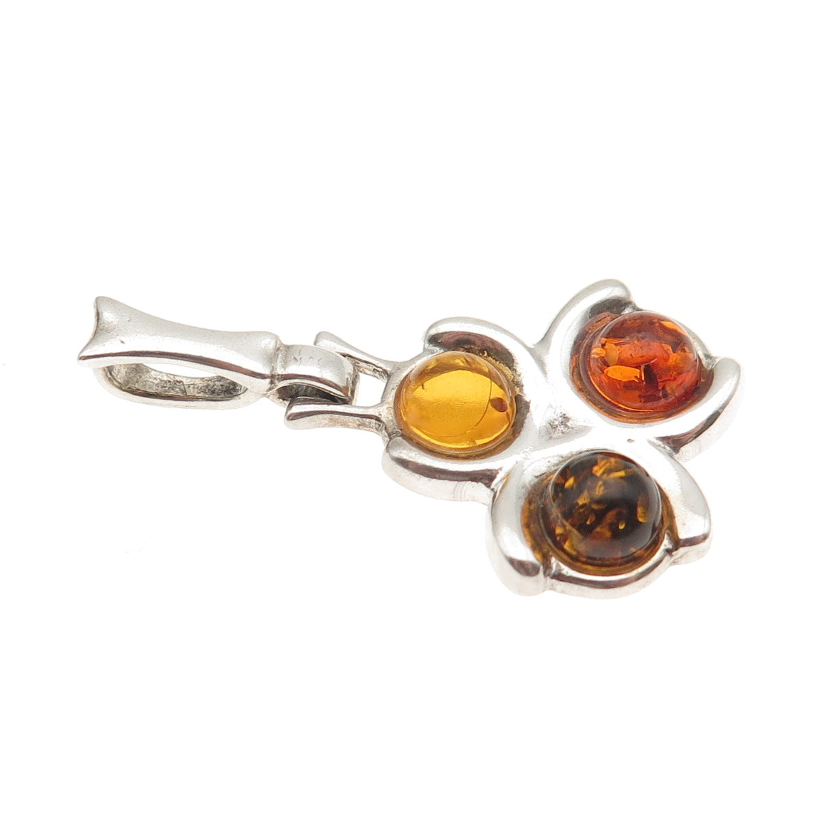 925 Sterling Silver Vintage Real Amber Modernist Charm Pendant